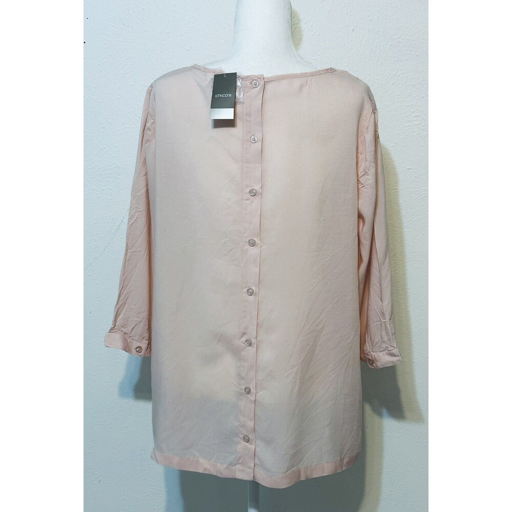 NWT Chico's Size 2 US L Pink Pearl Lace Dreams Licia 3/4 Sleeve Blouse Feminine - Picture 5 of 10